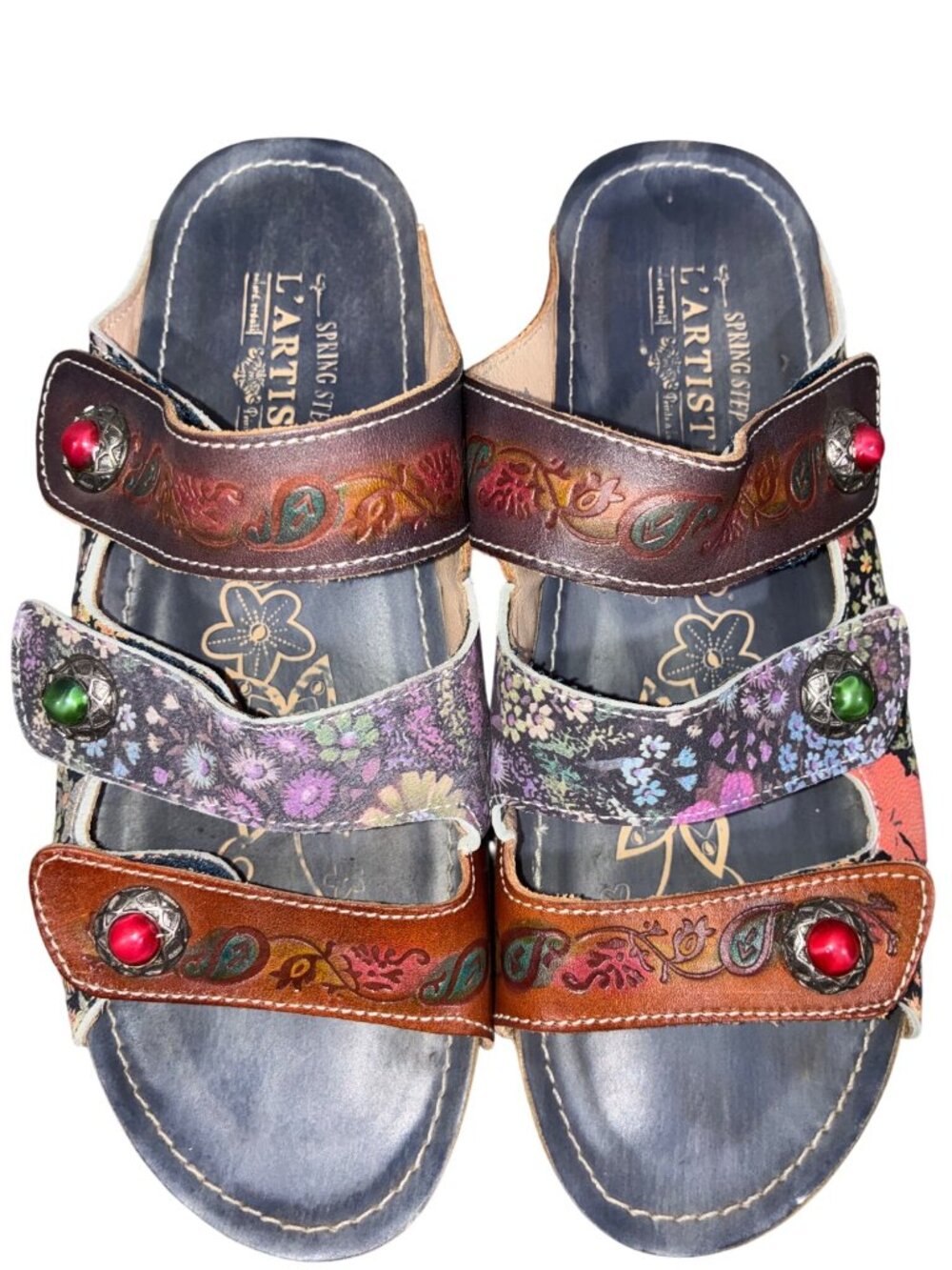 Spring Step LArtiste castlewalk Floral Embossed Genuine Leather Slide Sandals 39